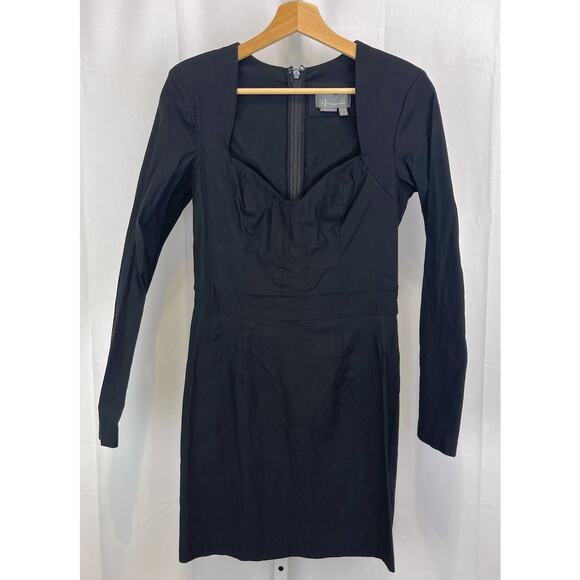 by ANTHROPOLOGIE Long Sleeve Sweetheart Slim Mini Dress LBD Stretch Black Size 6 - Picture 1 of 11